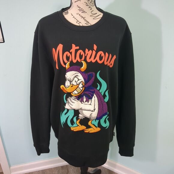 Black Pike Notorious Duck Print Black Crewneck Long Sleeve Sweatshirt large Devi - Picture 1 of 7